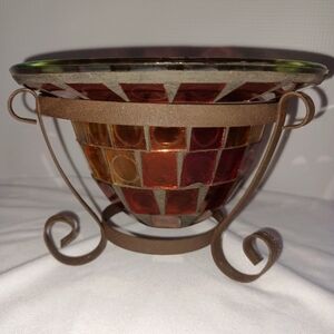 Mosaic Glass Bowl Candle Holder with Metal Stand